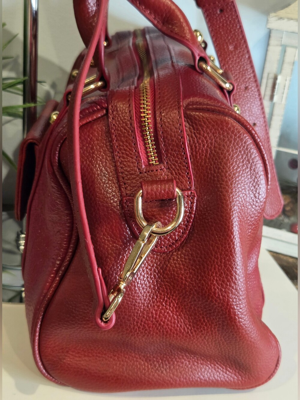 Mia Capella Red Genuine Leather Satchel Doctor Bag Top Handle Crossbody - Picture 5 of 15